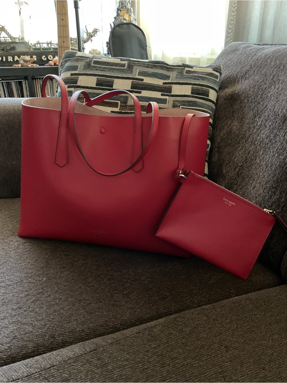 kate spade Red Leather Tote with Matching Pouch